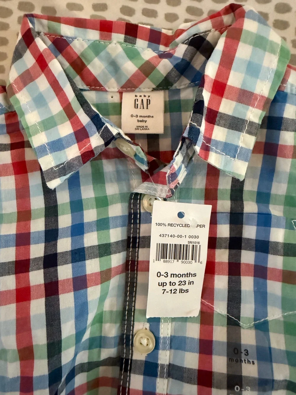 GAP Multi-Color Plaid Button-Down Bodysuit - Red Blue Green White